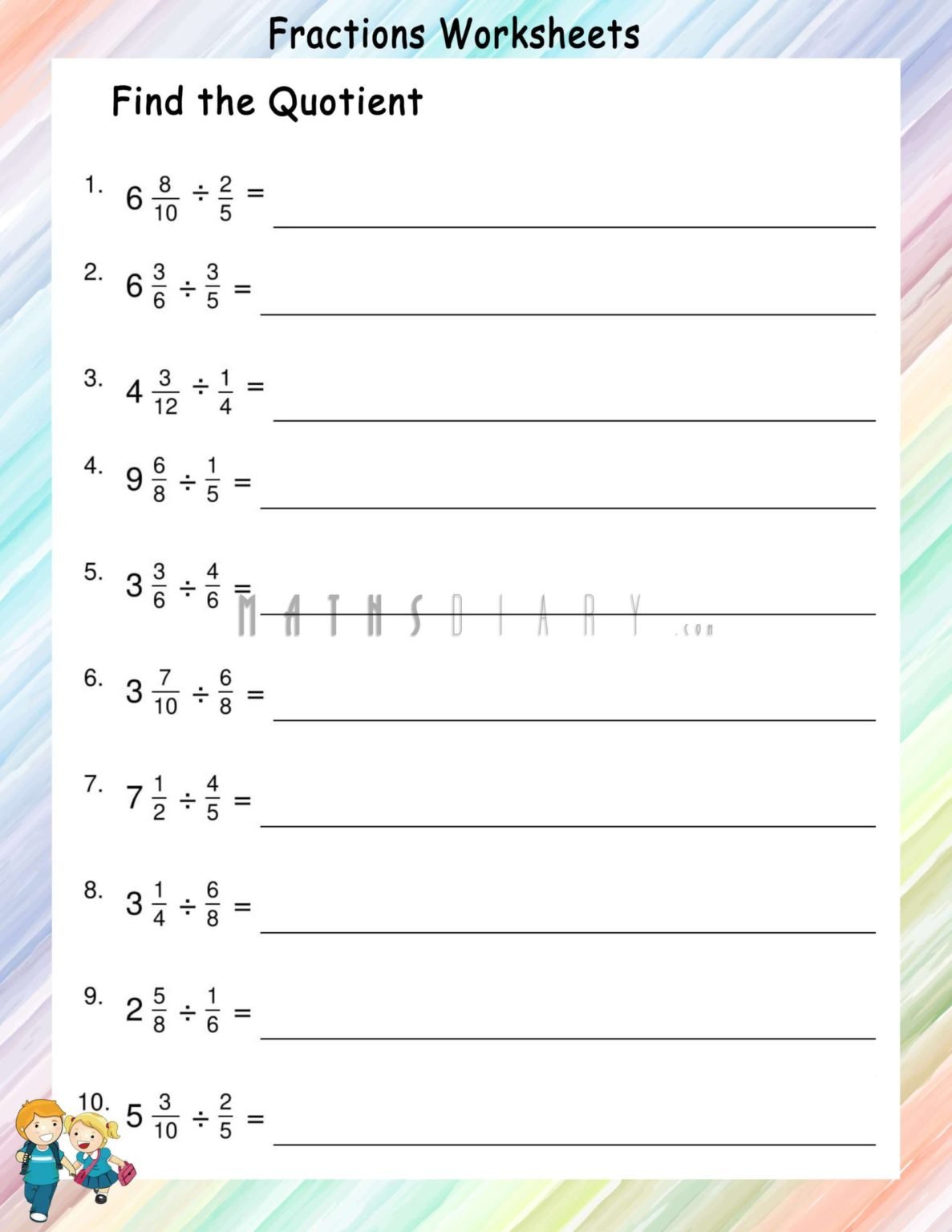 Dividing mixed number by fractions worksheets - Math Worksheets ...