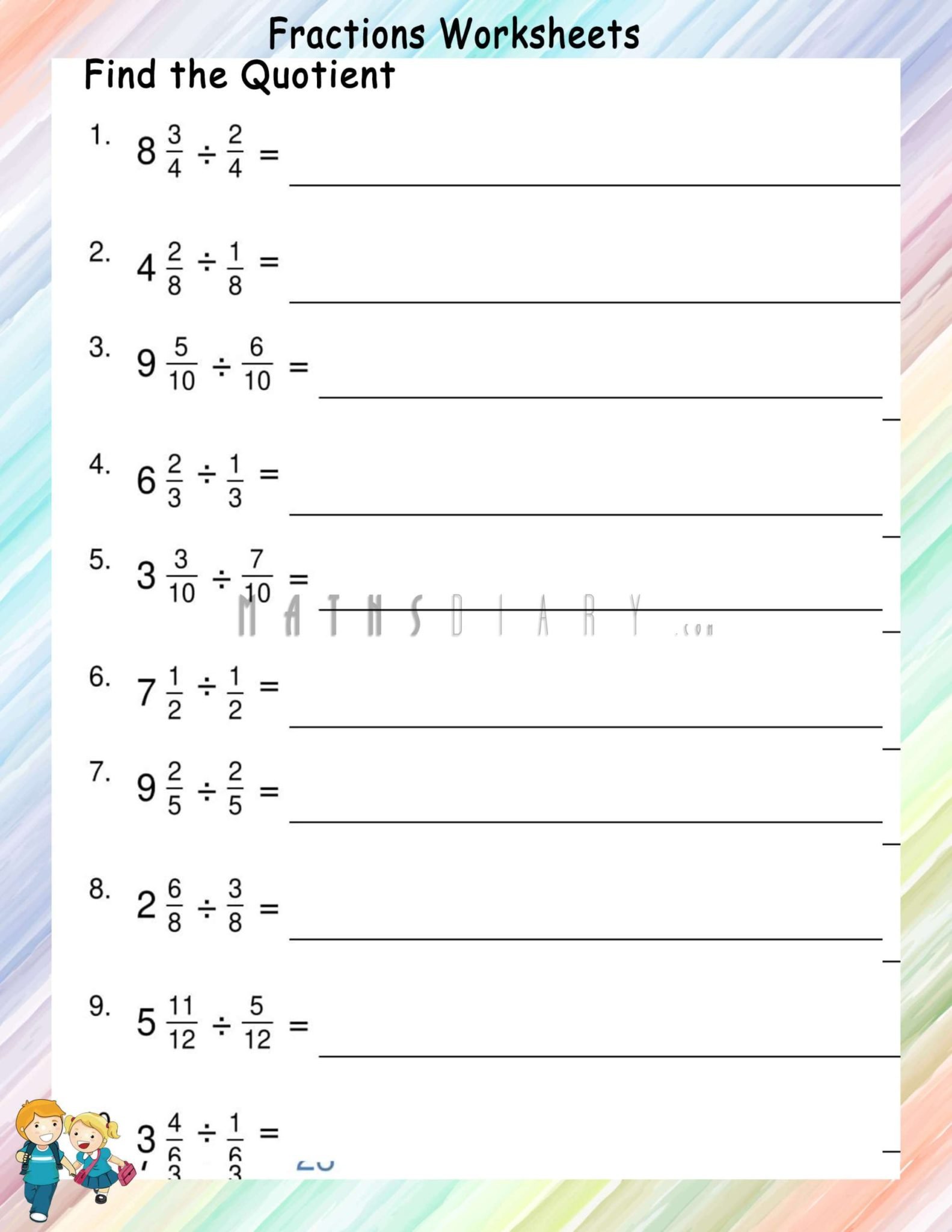 Division Of Mixed Fractions By Simple Fractions- Worksheets - Math 