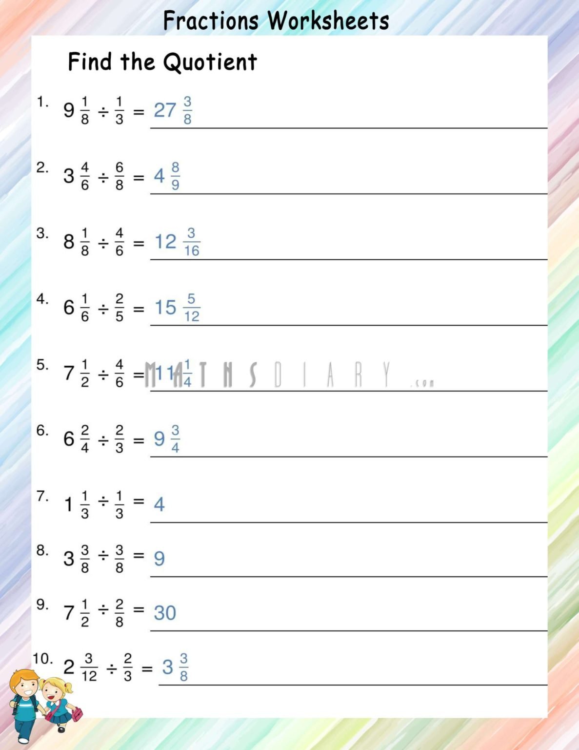 Dividing mixed number by fractions worksheets - Math Worksheets ...