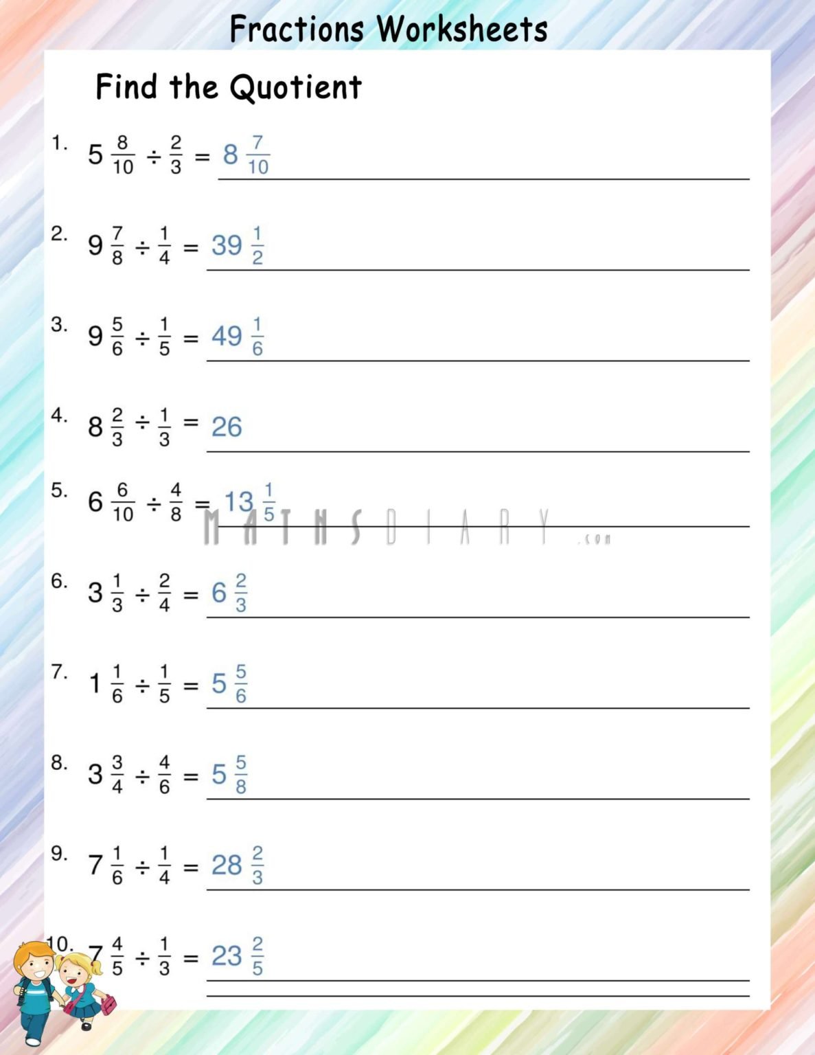 Dividing mixed number by fractions worksheets - Math Worksheets ...