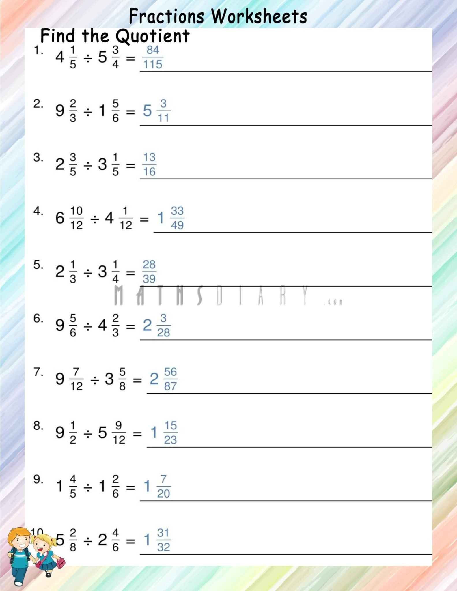 Division Of Mixed Number By Mixed Number Worksheets Math Worksheets