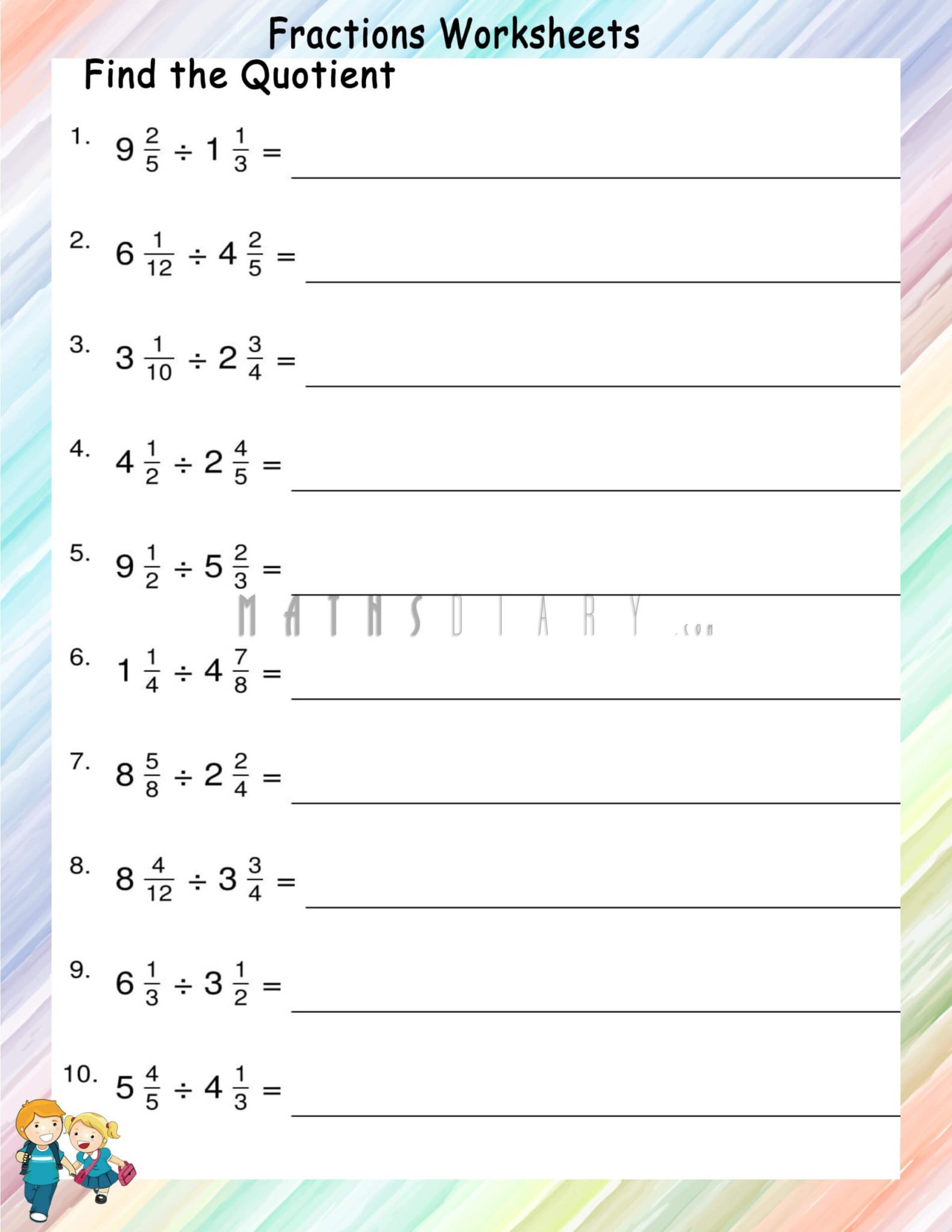 Division of mixed number by mixed number worksheets - Math Worksheets ...