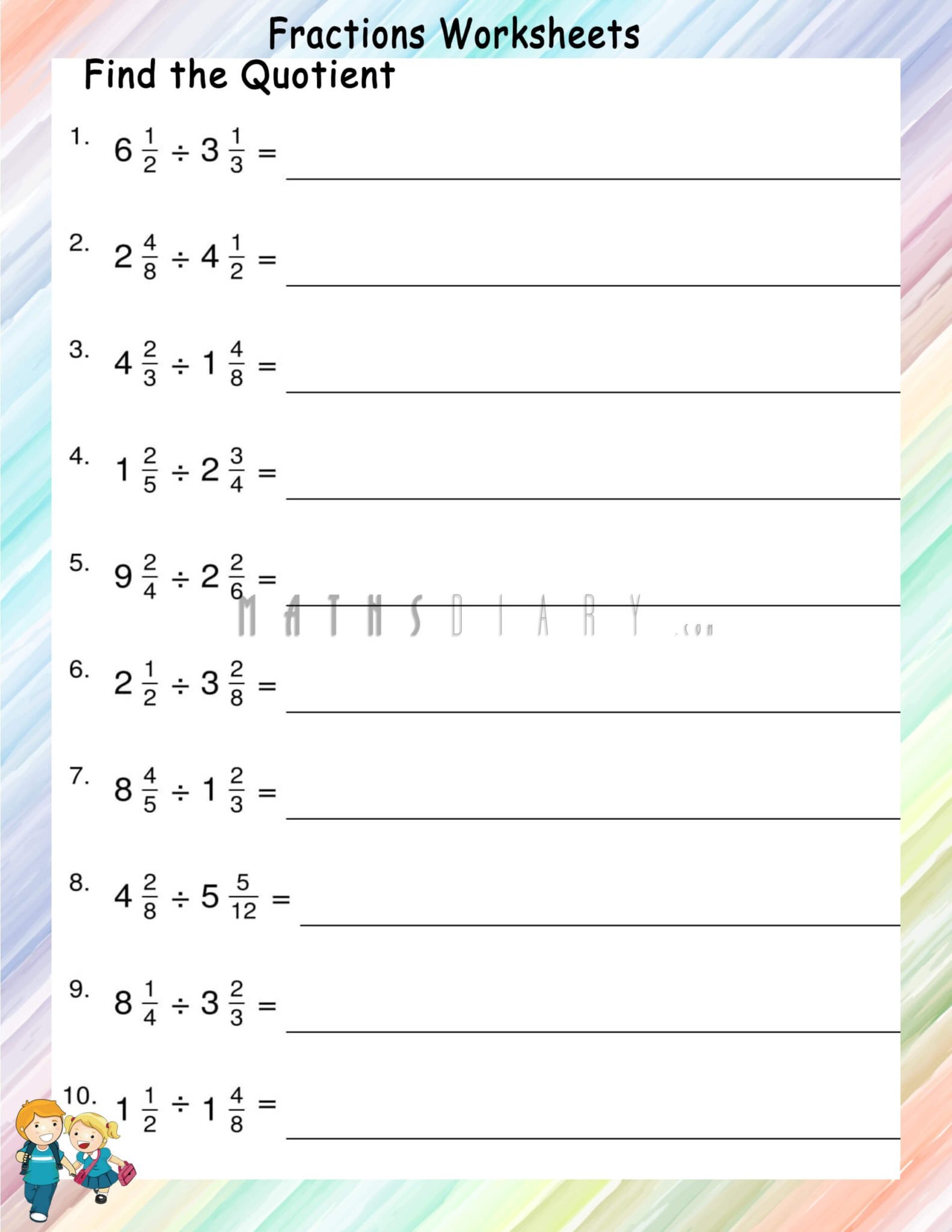 Division of mixed number by mixed number worksheets Math Worksheets