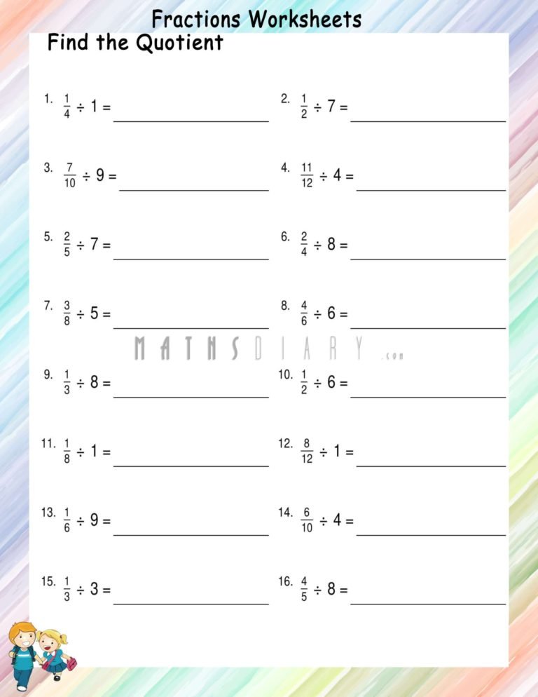 Dividing proper fractions by whole numbers worksheets - Math Worksheets ...