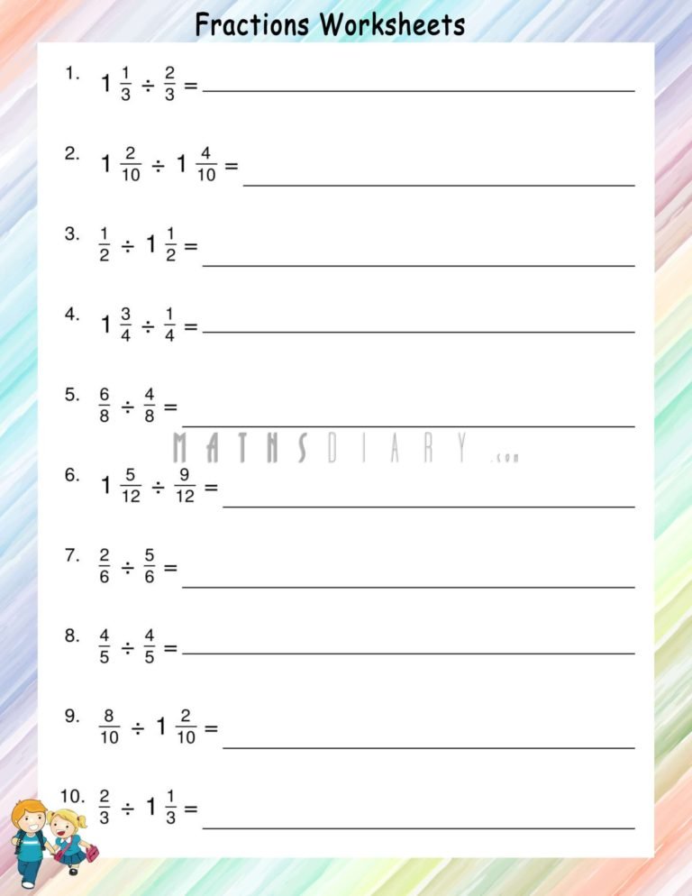 Division of fractions worksheets - Math Worksheets - MathsDiary.com