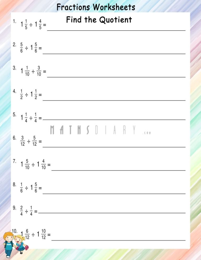 Division of fractions worksheets - Math Worksheets - MathsDiary.com