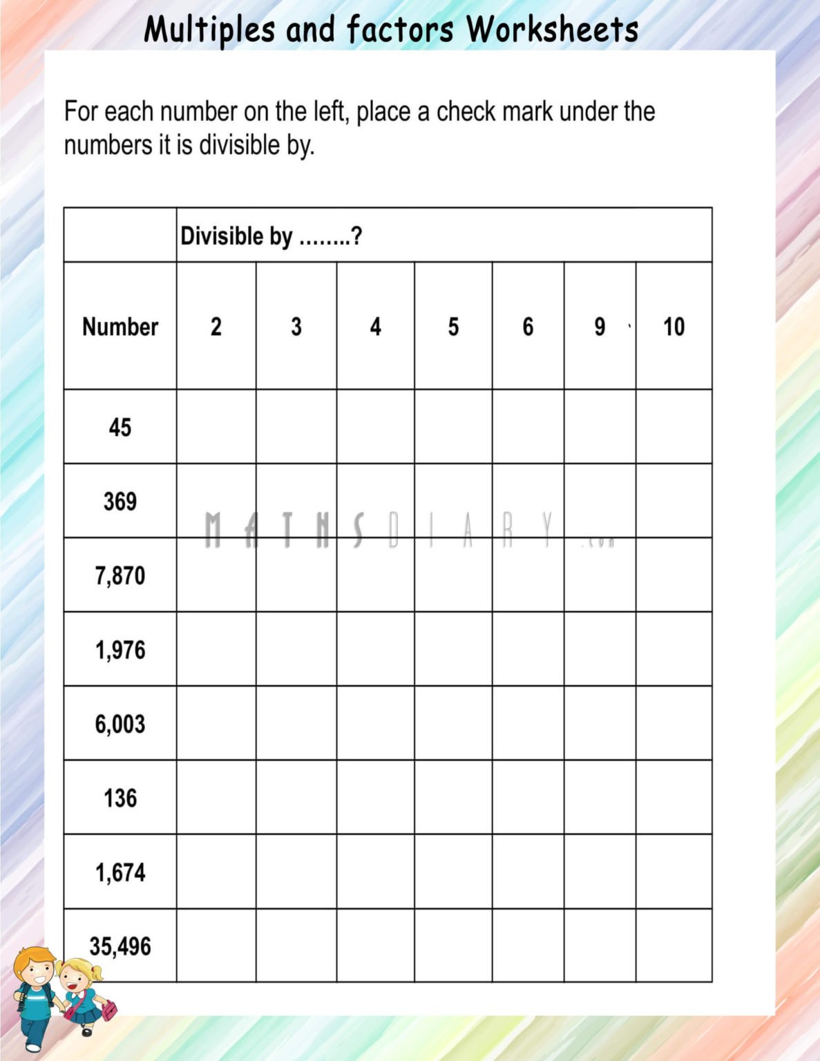 Divisibility Rules Worksheets - Math Worksheets - MathsDiary.com