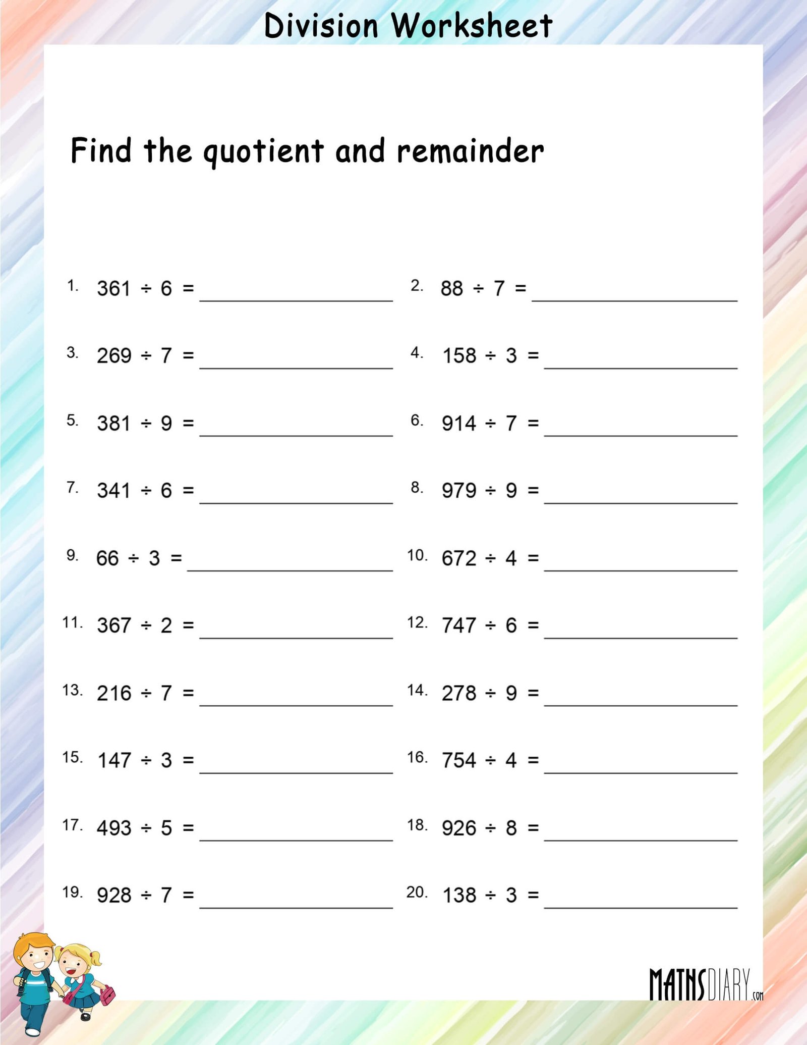 Find Quotient And Remainder Worksheets Math Worksheets MathsDiary