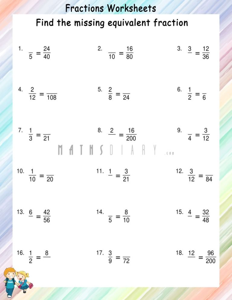 Finding missing equivalent fraction - Math Worksheets - MathsDiary.com