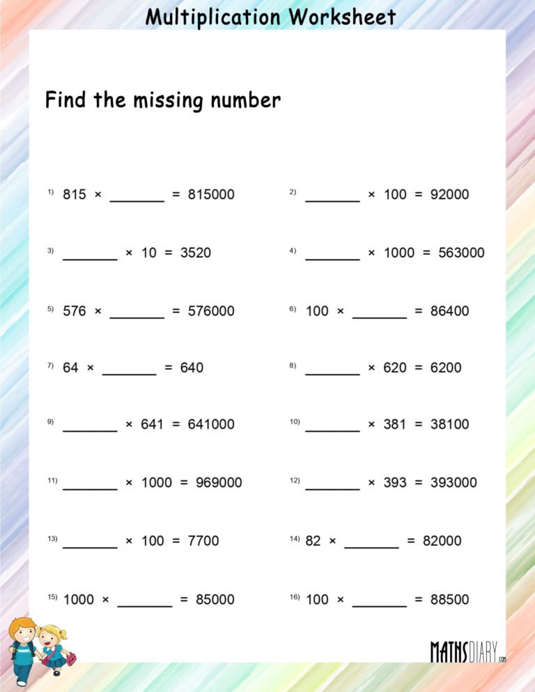 Find the missing number – multiplication worksheets - Math Worksheets ...