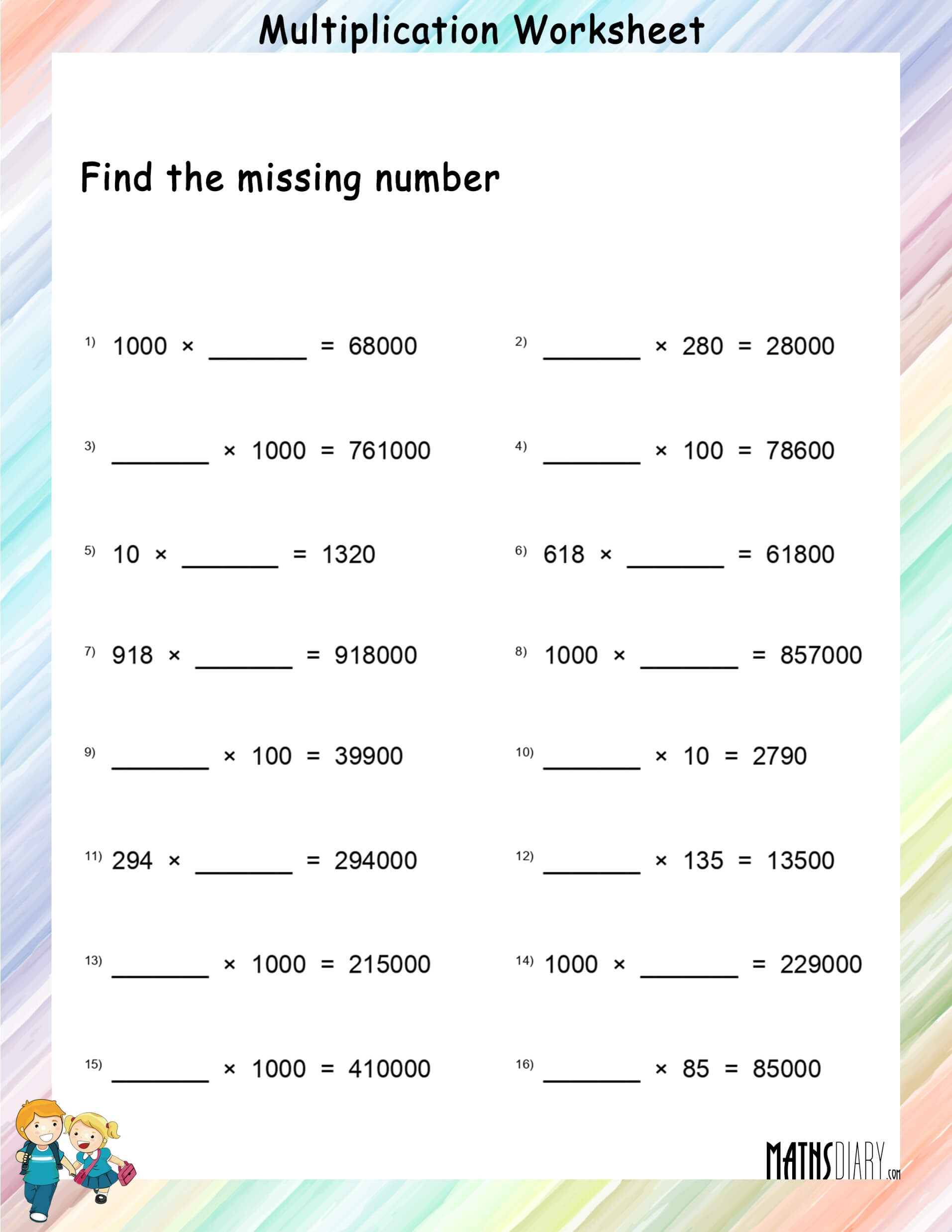 Grade 3 Worksheet Multiplication Tables 2 To 10 With Missing Number K5 Learning Missing