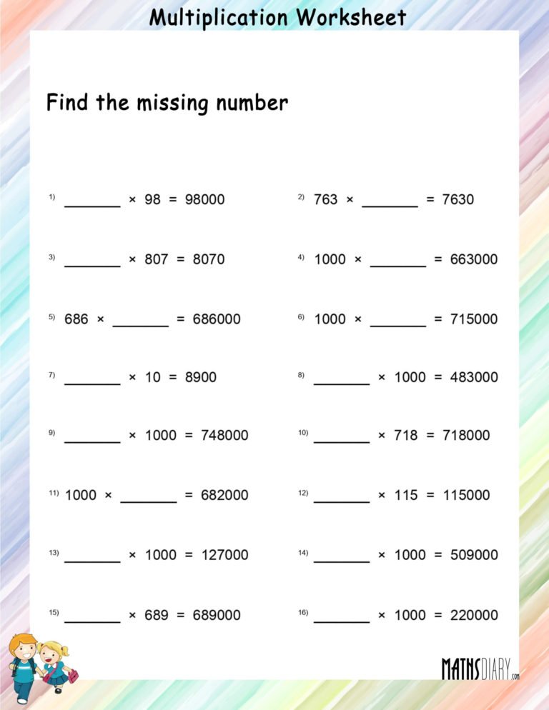 Find the missing number – multiplication worksheets - Math Worksheets ...