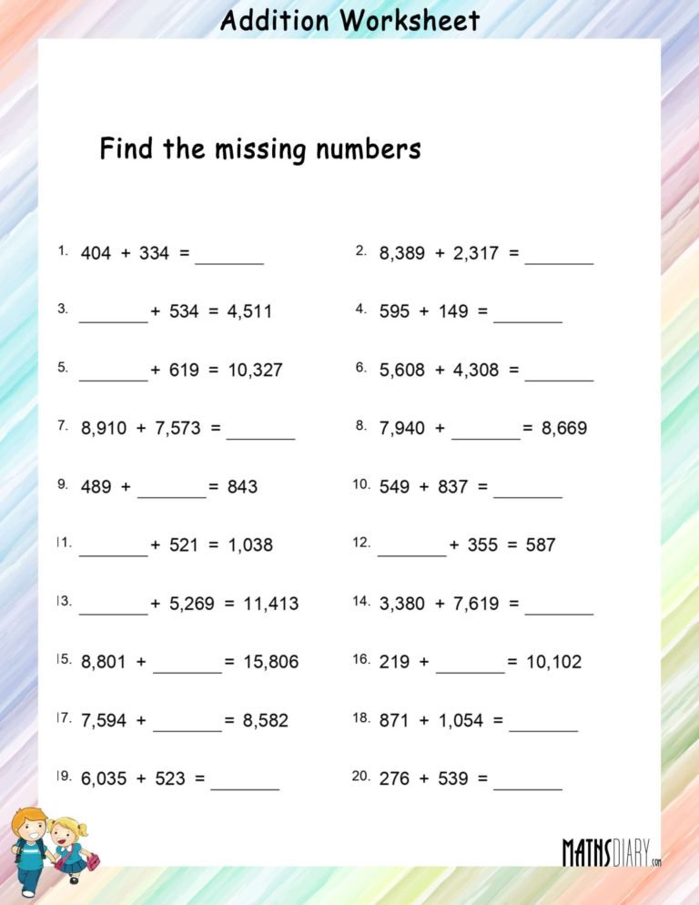 Find the missing number in addition worksheets - Math Worksheets ...