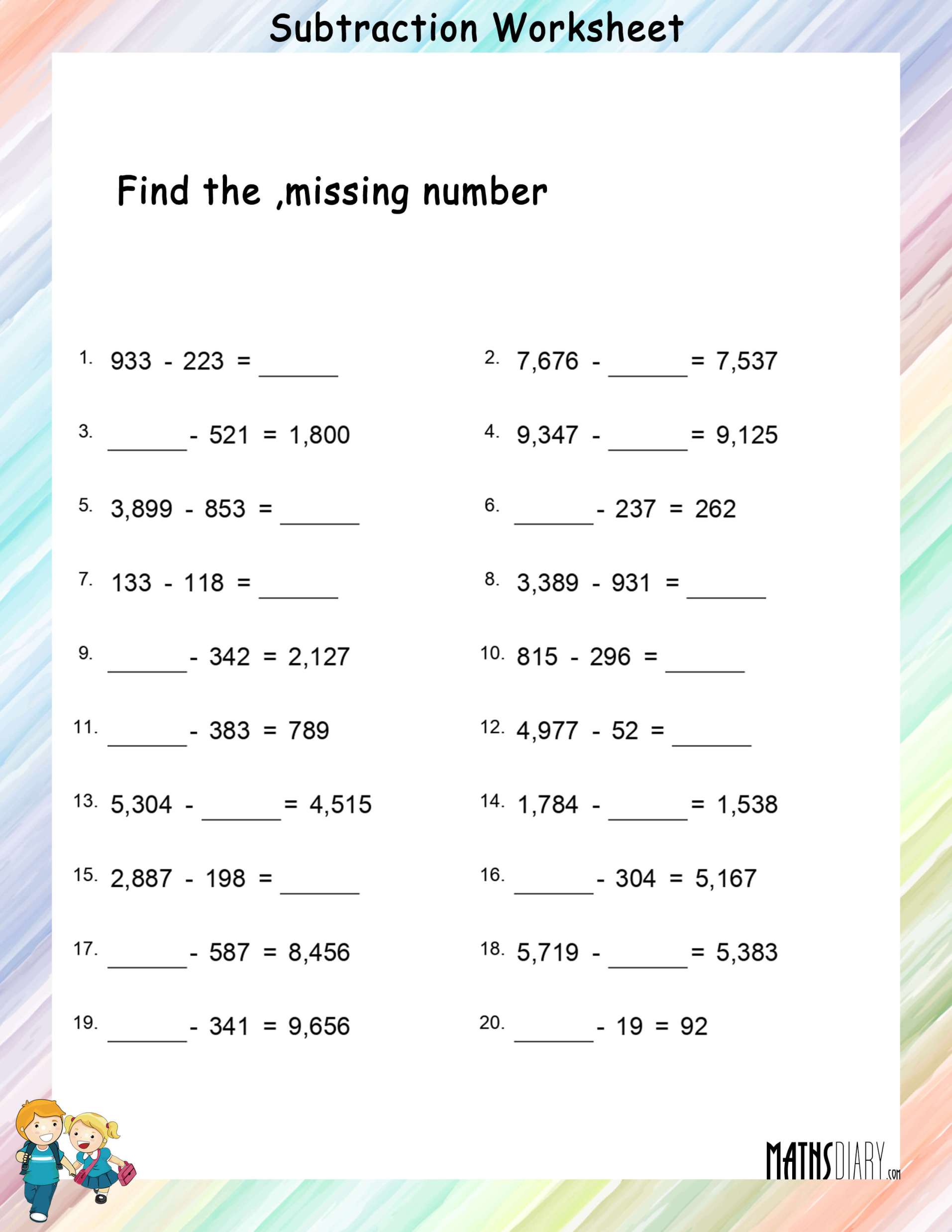 Find The Missing Number Subtraction Worksheets Math Worksheets MathsDiary