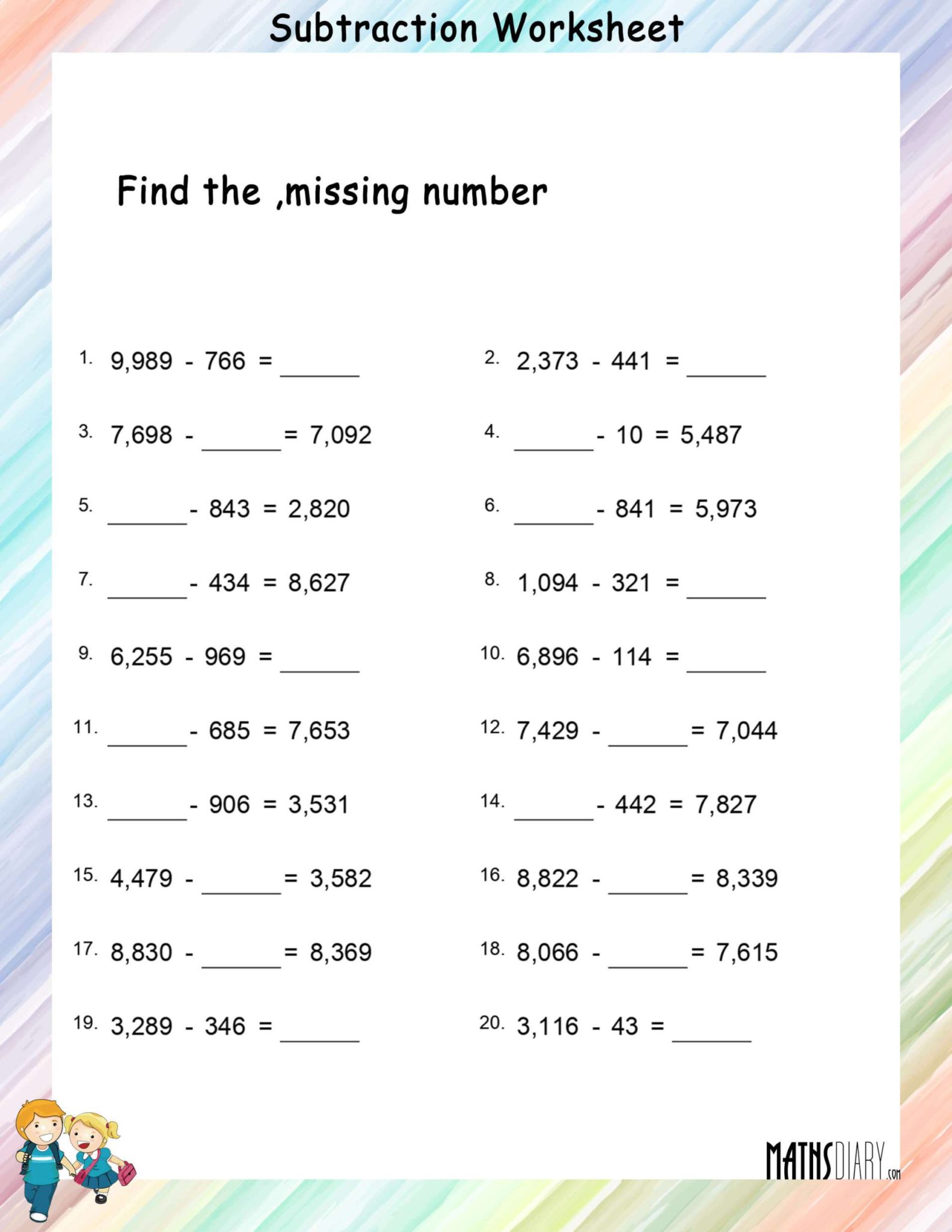 find-the-missing-number-subtraction-worksheets-math-worksheets-mathsdiary