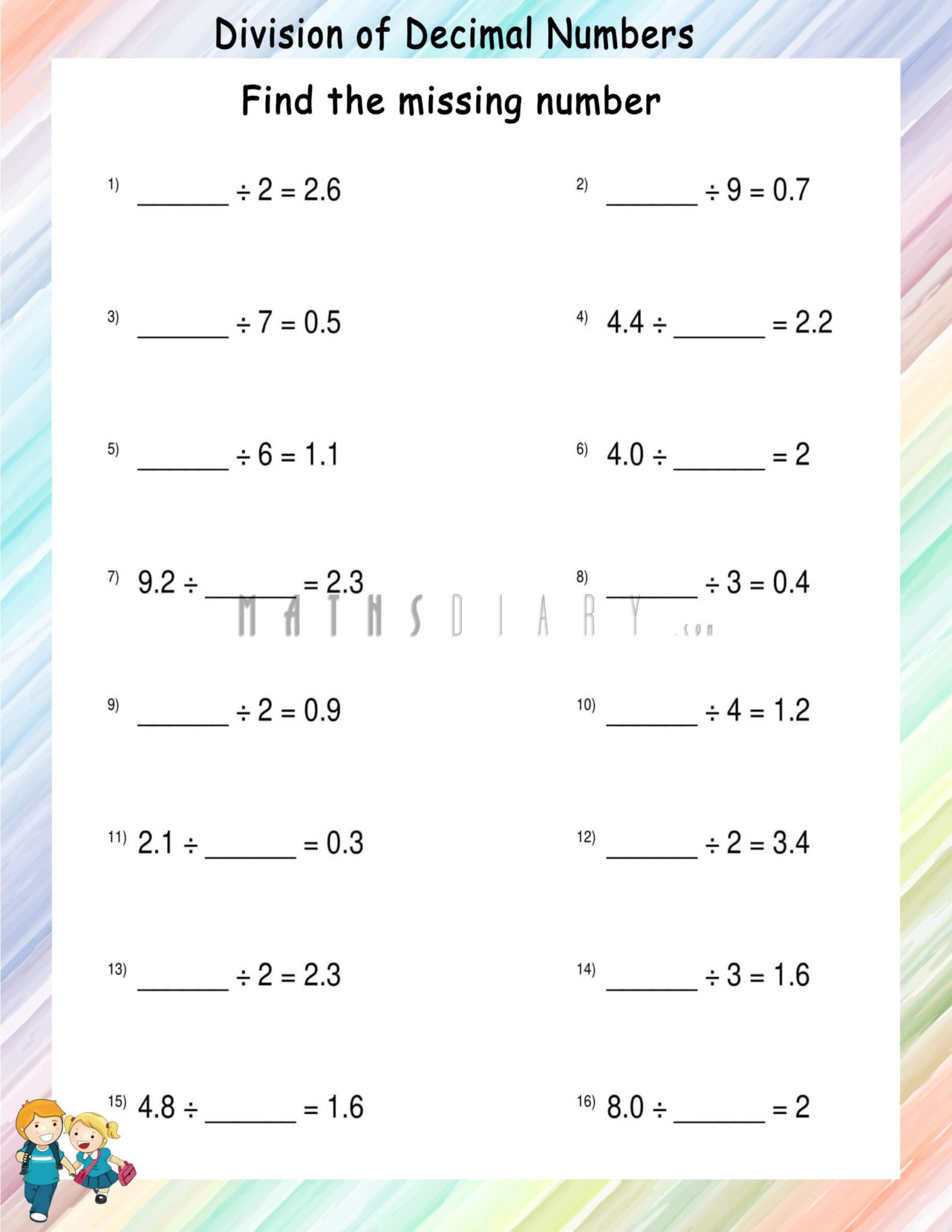 Find the missing number in division of decimal numbers - Math ...