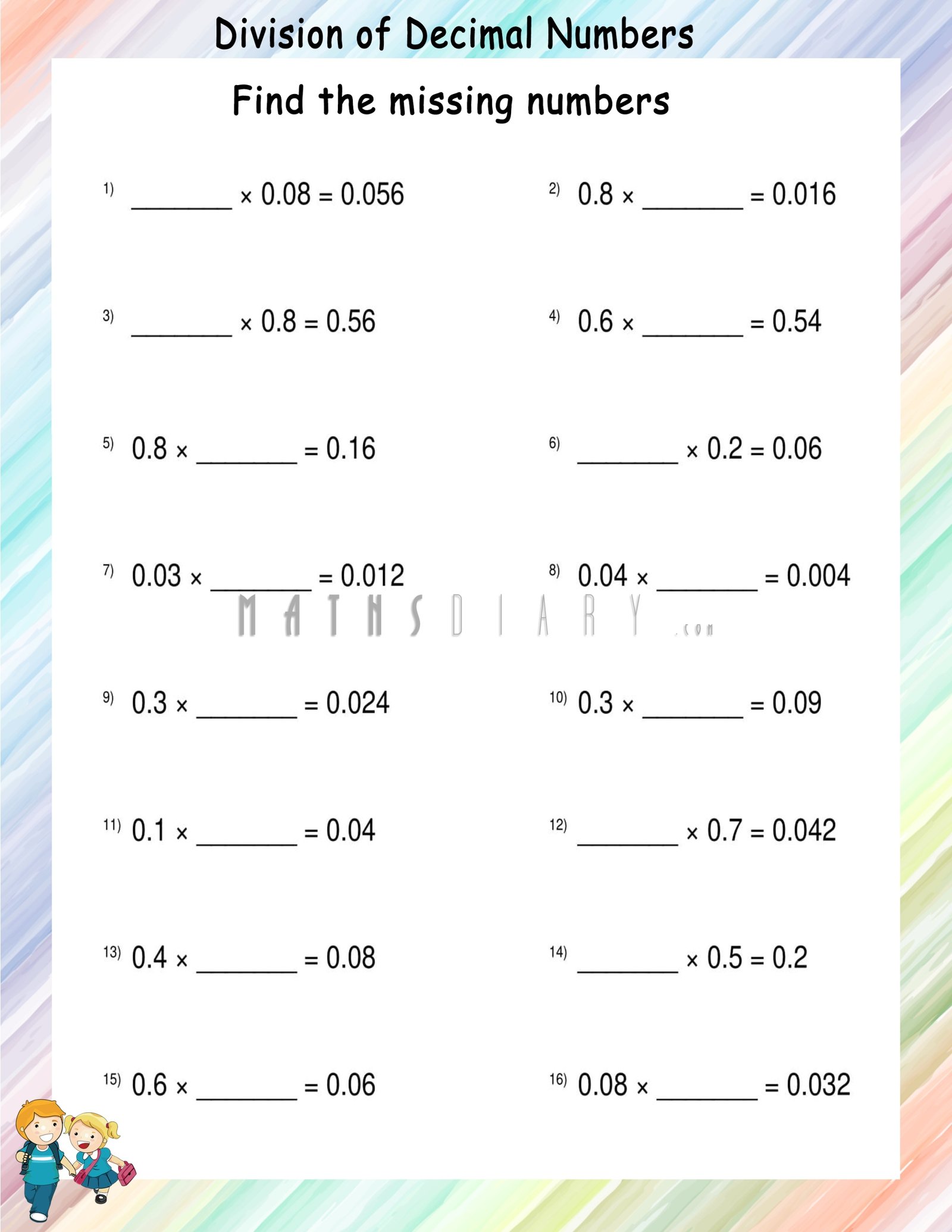 Find The Missing Numbers In Multiplication Of Decimal Numbers Math 