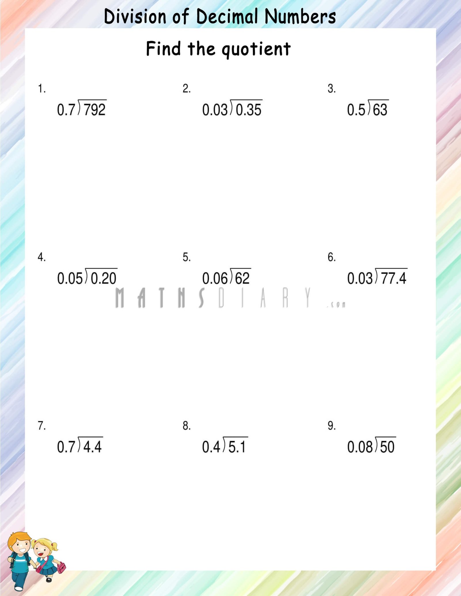 Find The Quotient Math Worksheets MathsDiary