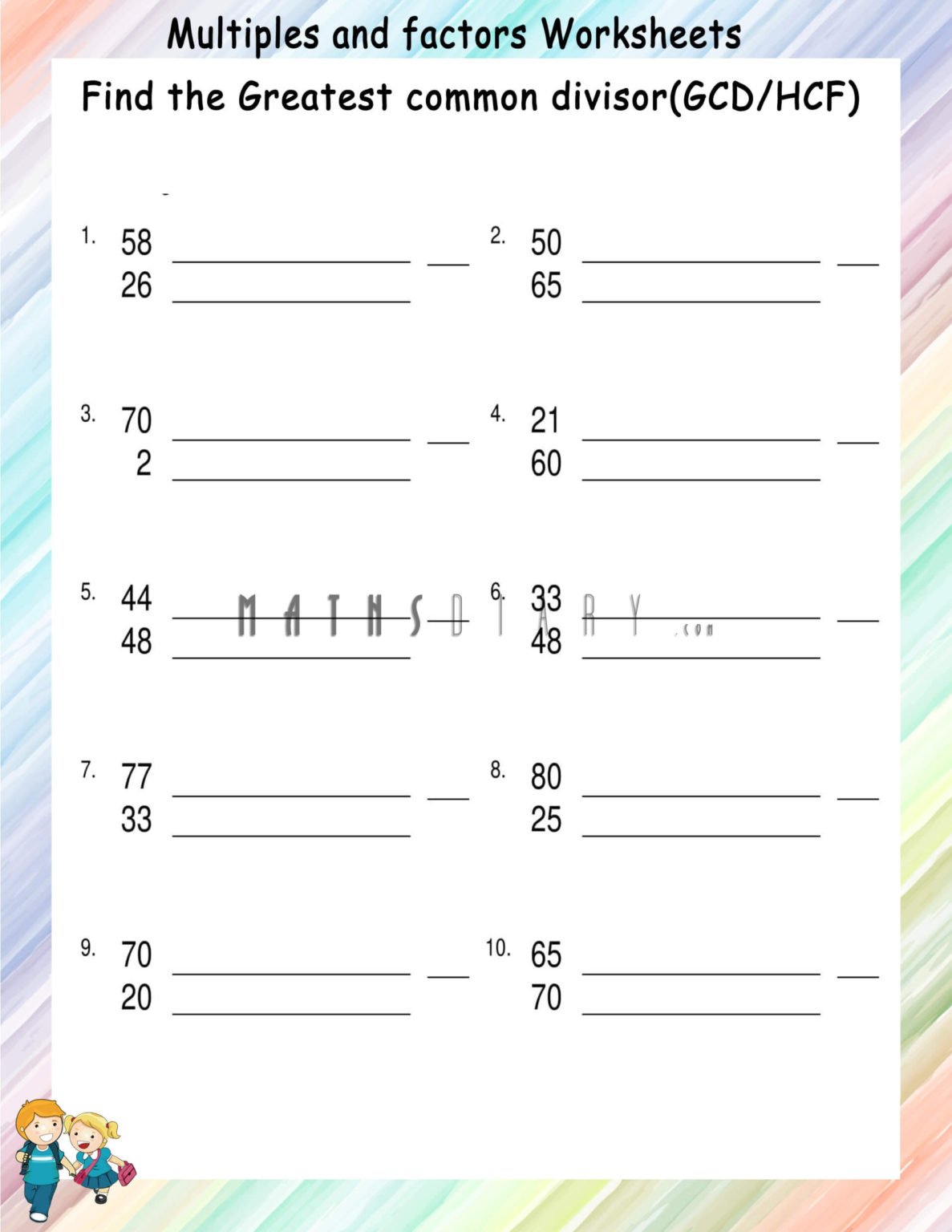 Finding Highest common factor worksheets - Math Worksheets - MathsDiary.com