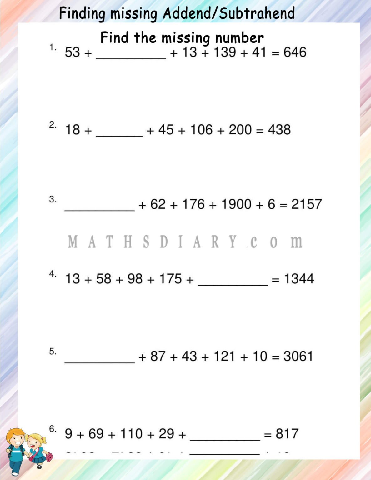 Addends and subtrahends Math Worksheets