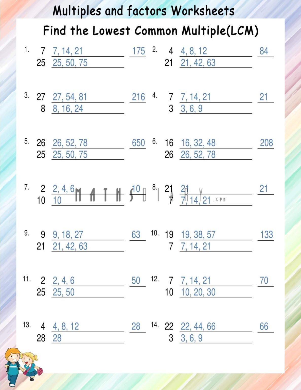 Finding Lowest Common Multiples Worksheets - Math Worksheets ...