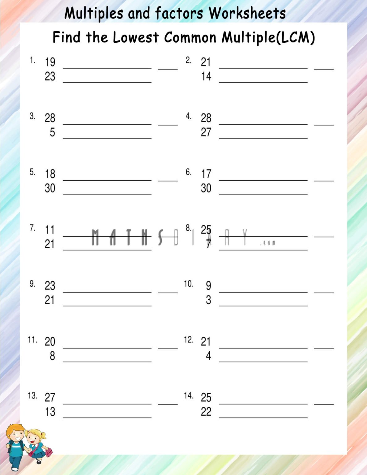 Finding Lowest Common Multiples Worksheets - Math Worksheets ...