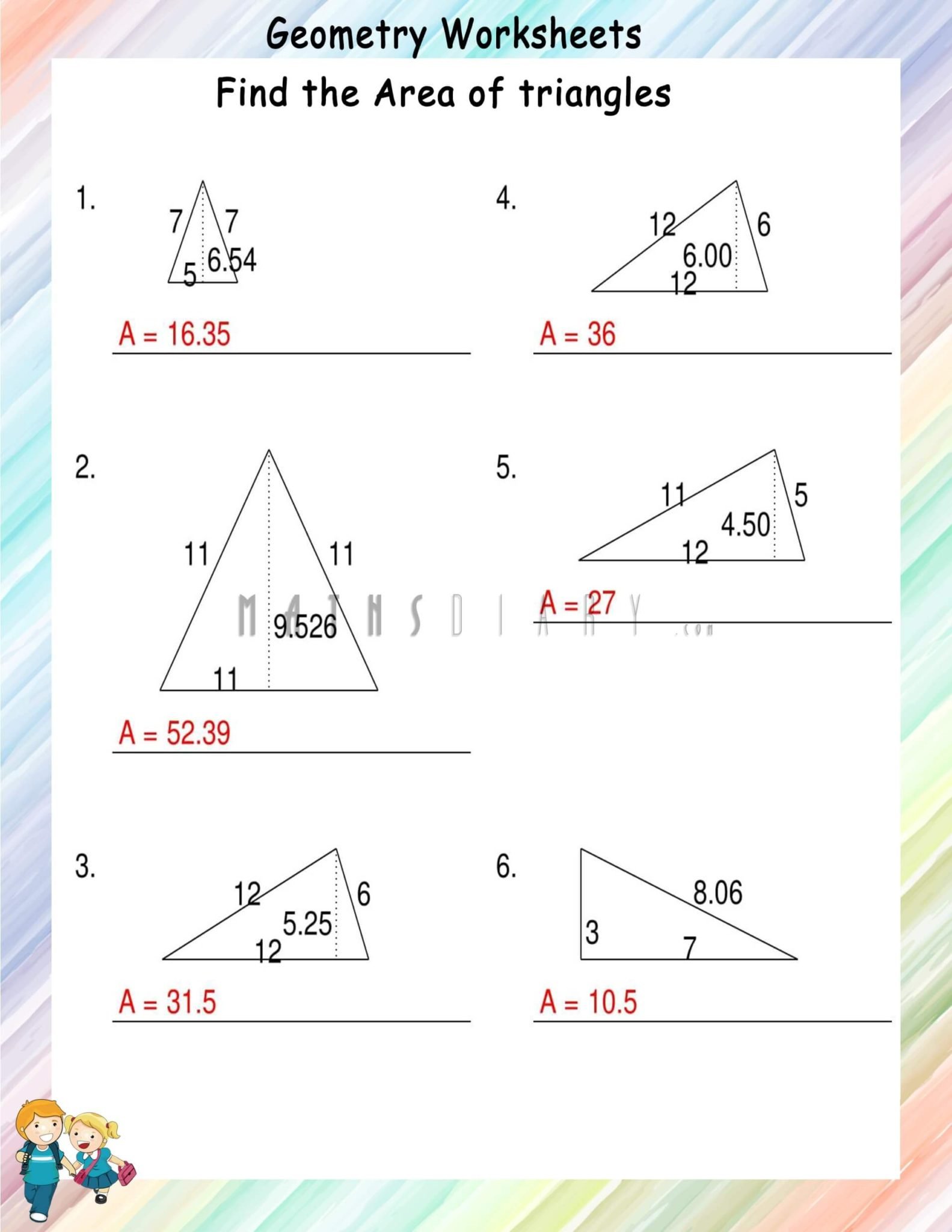 Find the area of triangles worksheets Math Worksheets