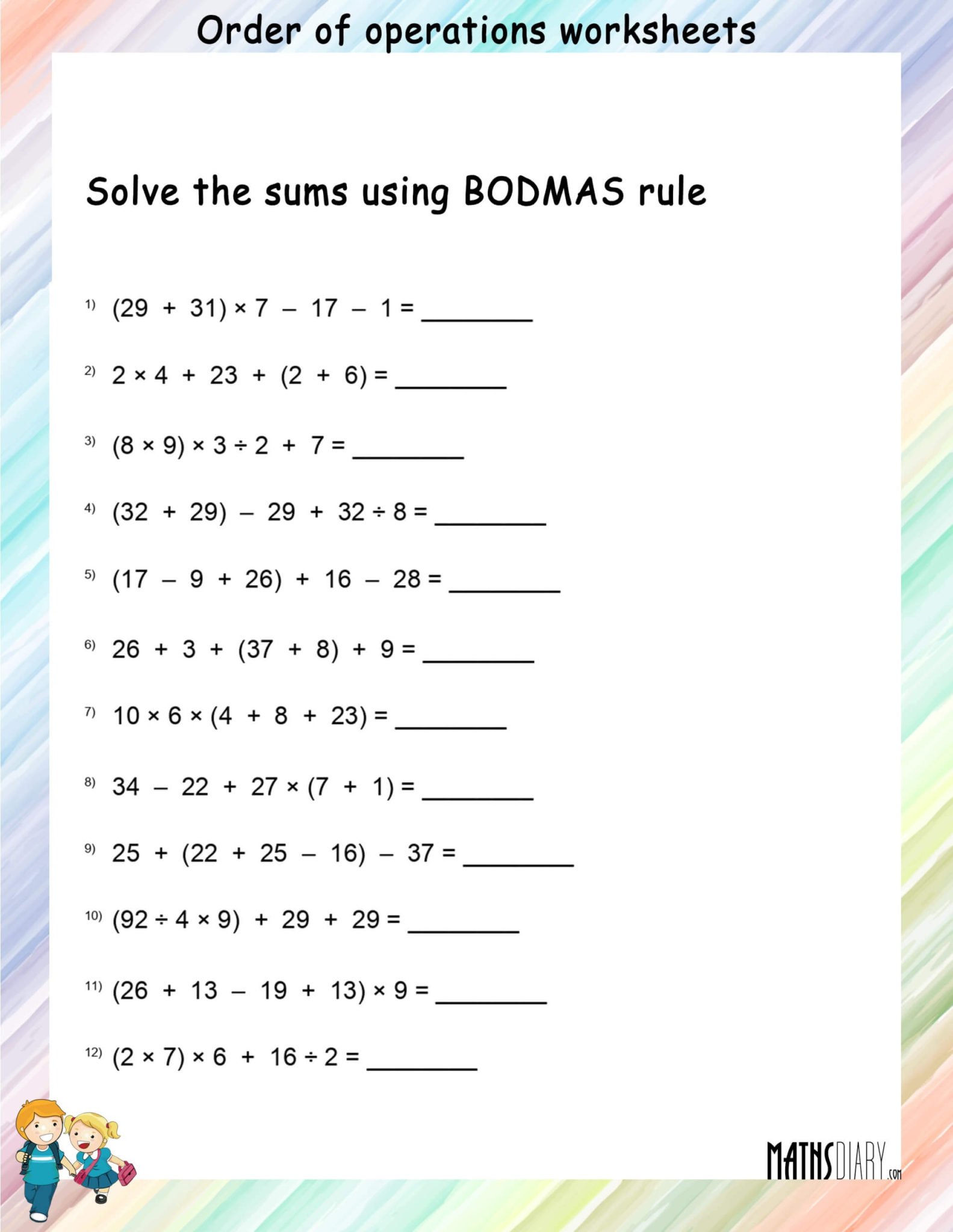 Order of Operations Math Worksheets