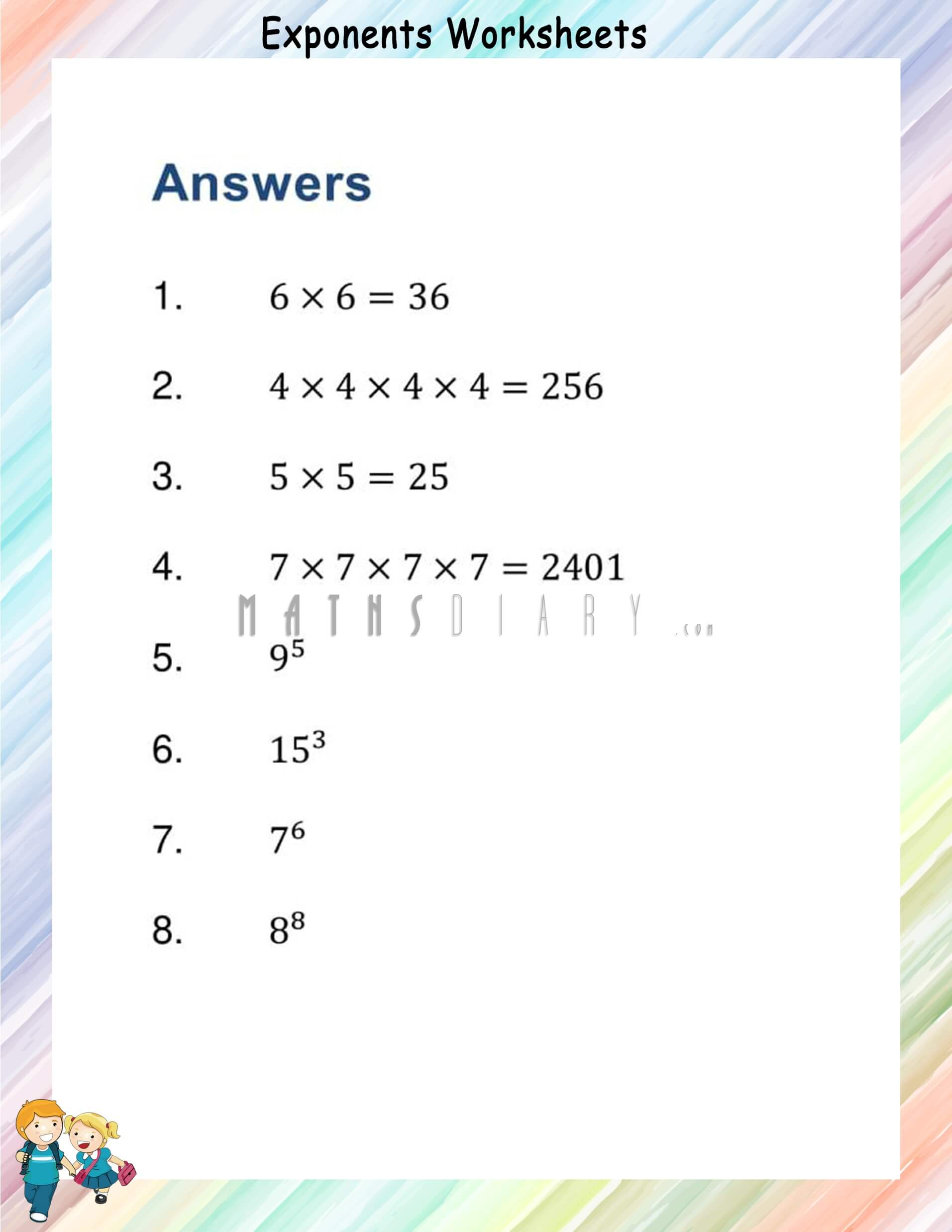 introduction to exponents math worksheets mathsdiary com