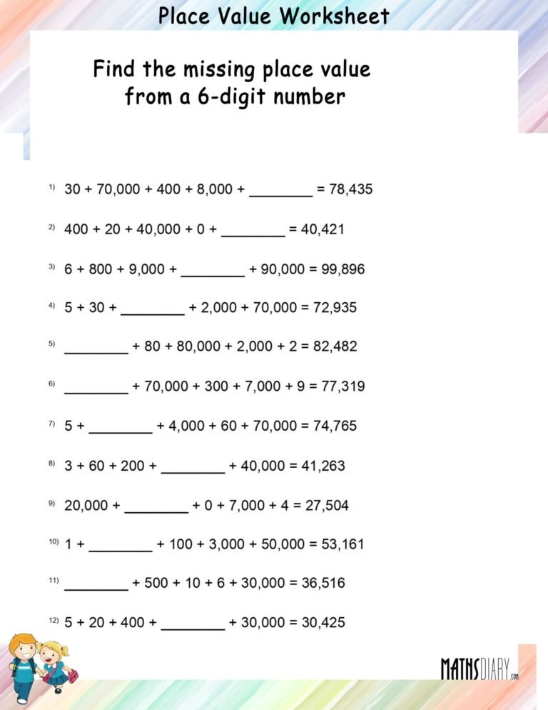 Missing Place Value From A 6-digit Number - Math Worksheets 