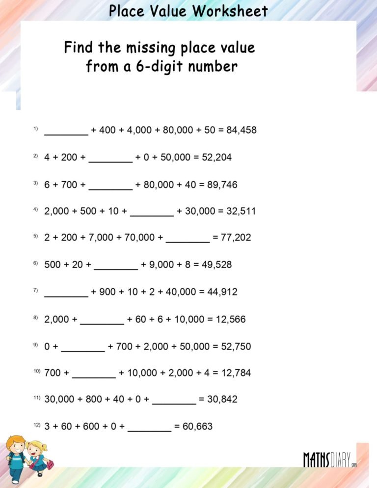 Missing Place Value from a 6-digit number - Math Worksheets ...