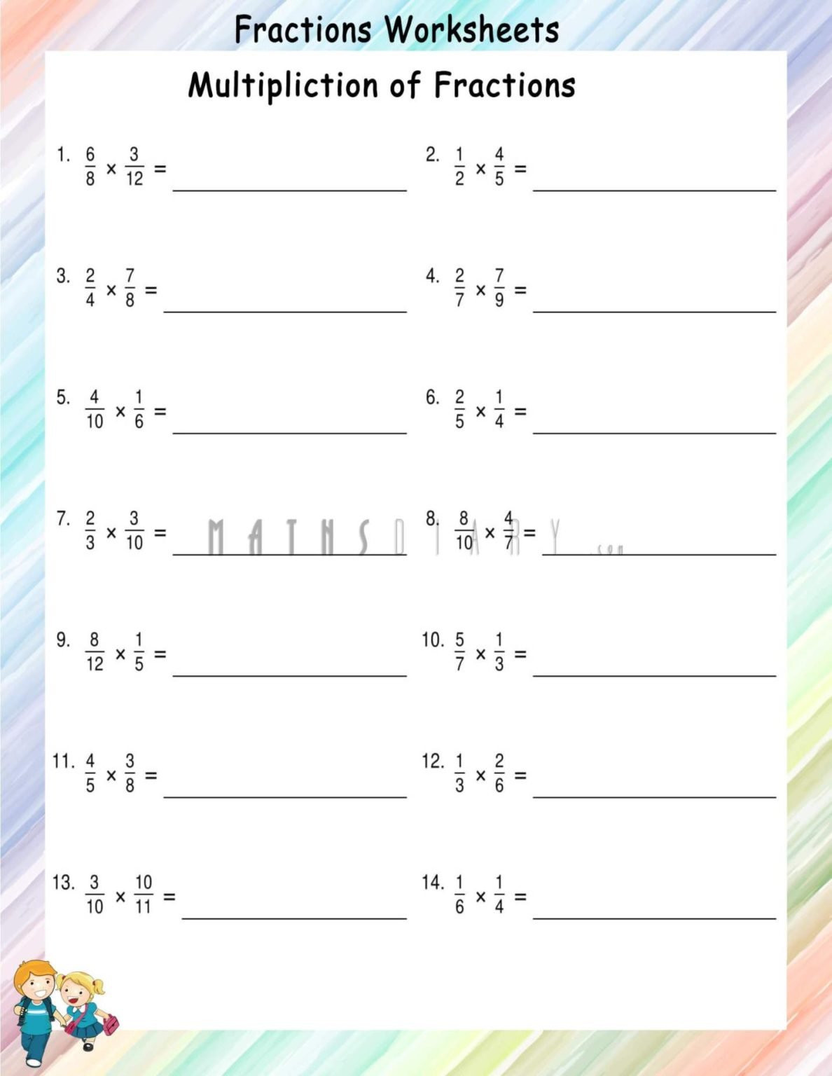 Multiplication of fractions worksheets Math Worksheets