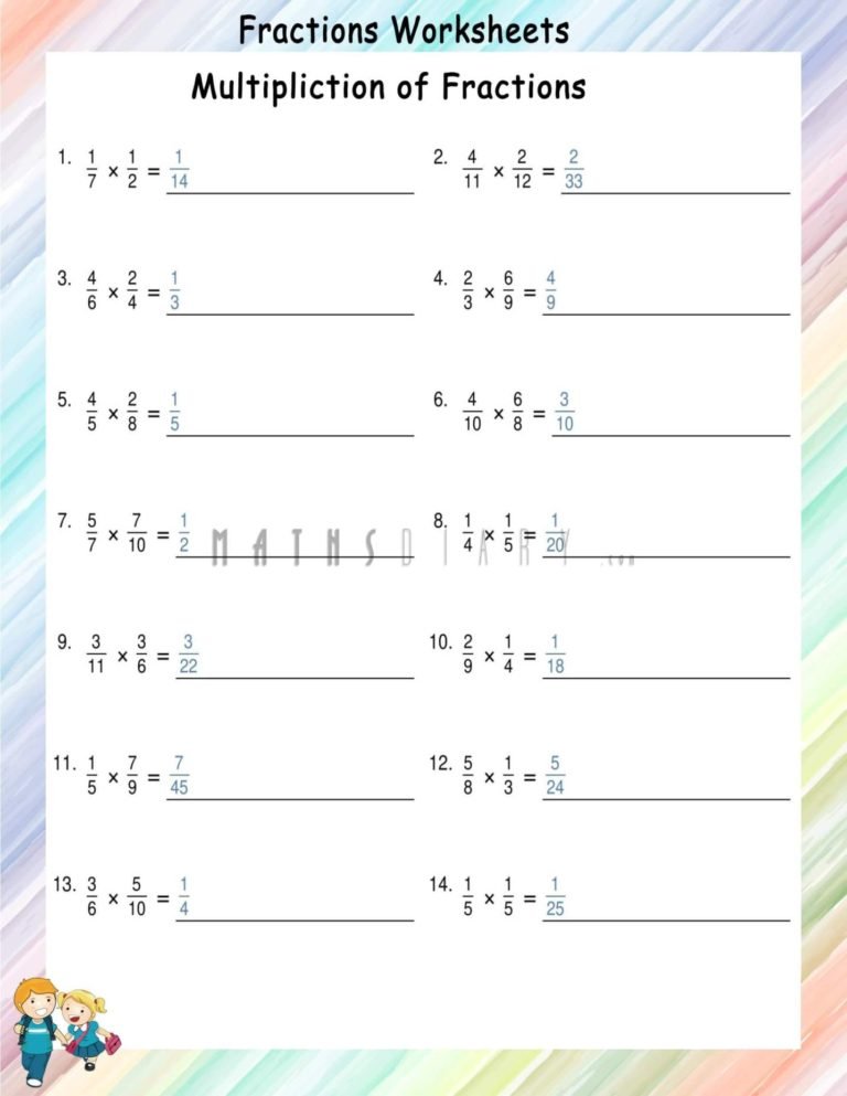 Multiplication of fractions worksheets - Math Worksheets - MathsDiary.com