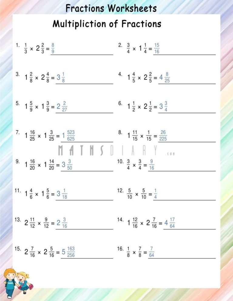 Multiplication of mixed fractions worksheets - Math Worksheets ...