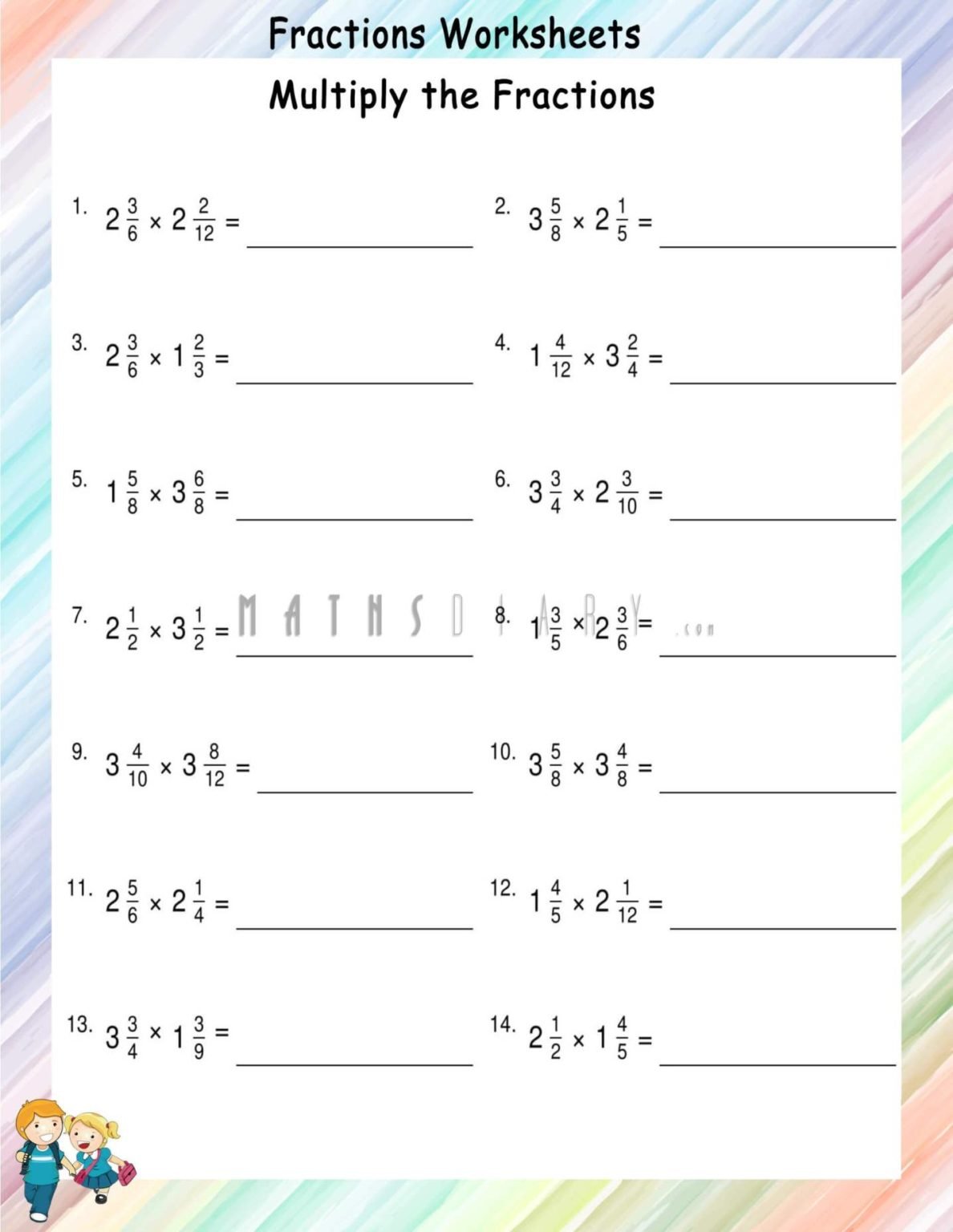 Multiplication of mixed fractions with mixed fractions worksheets ...