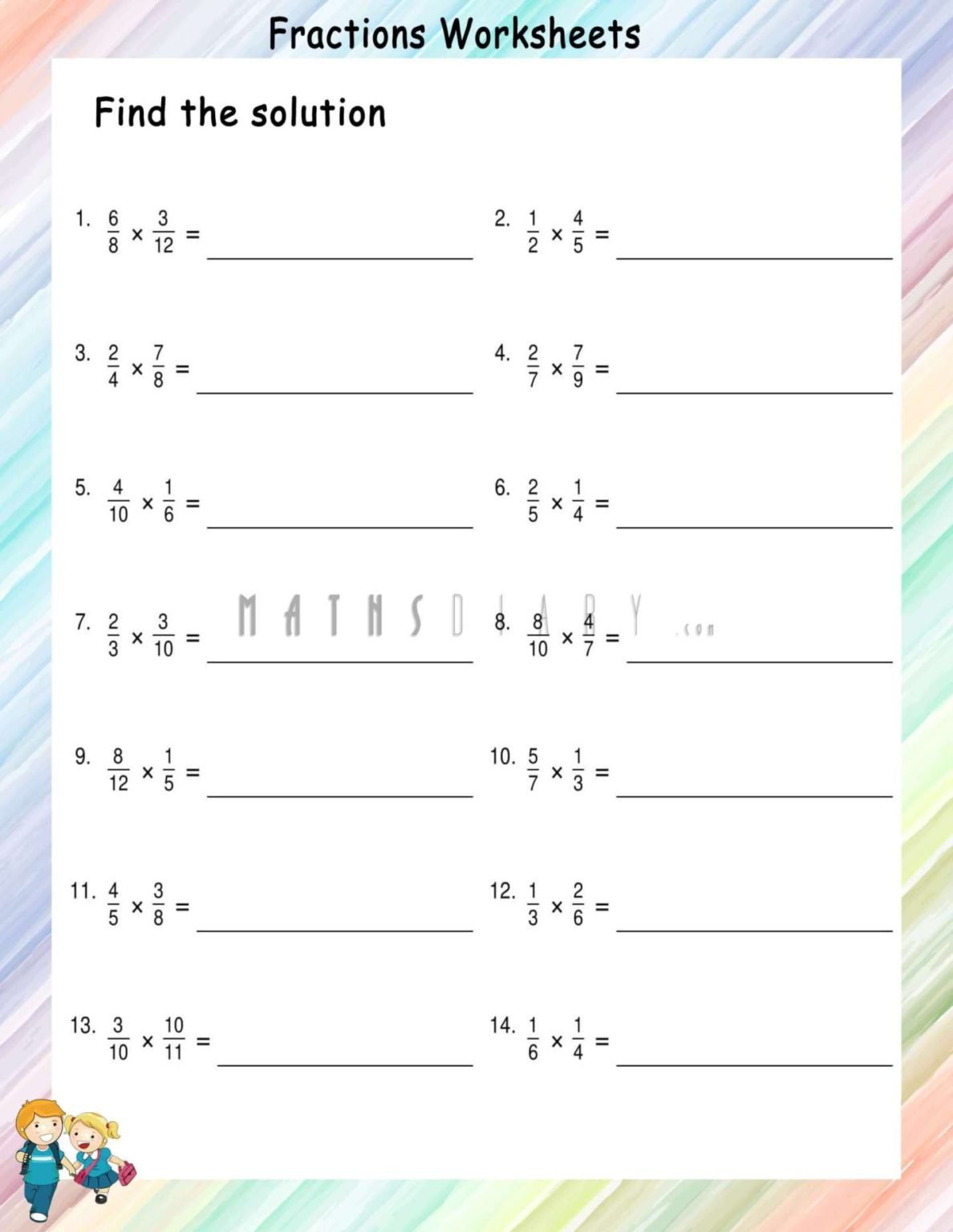 Multiplication of fractions worksheets - Math Worksheets - MathsDiary.com