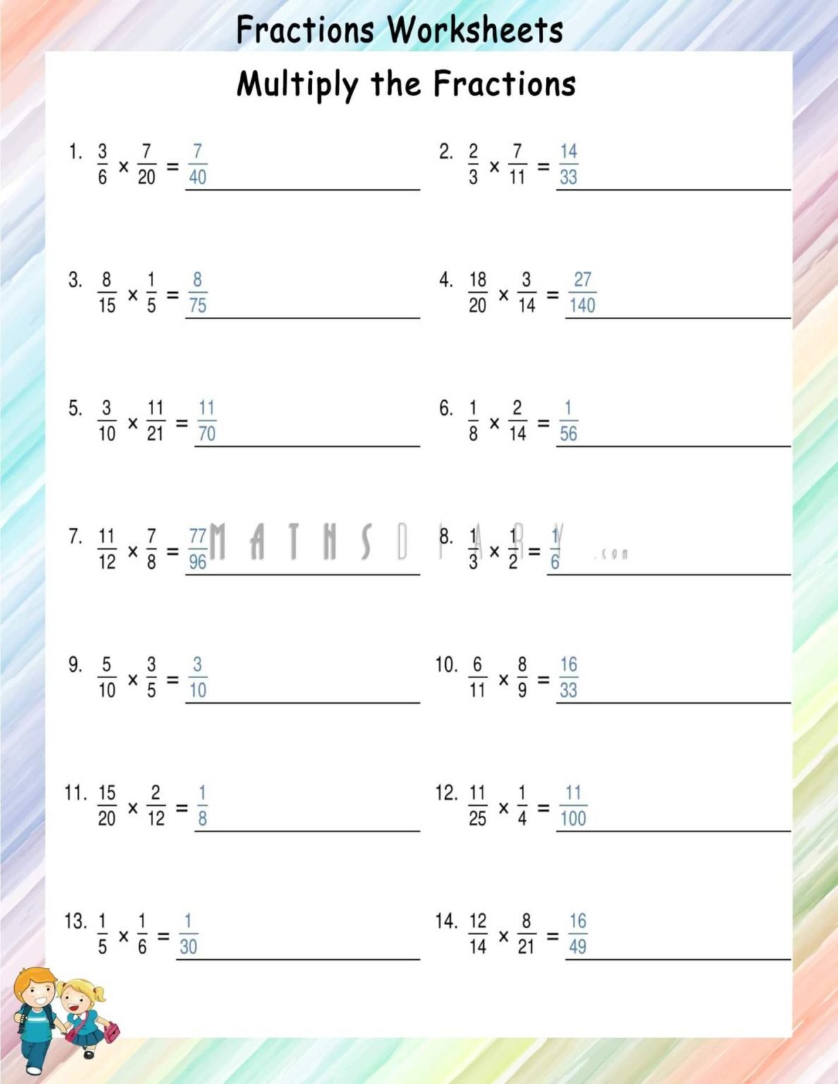 Multiplying proper fractions worksheets - Math Worksheets - MathsDiary.com