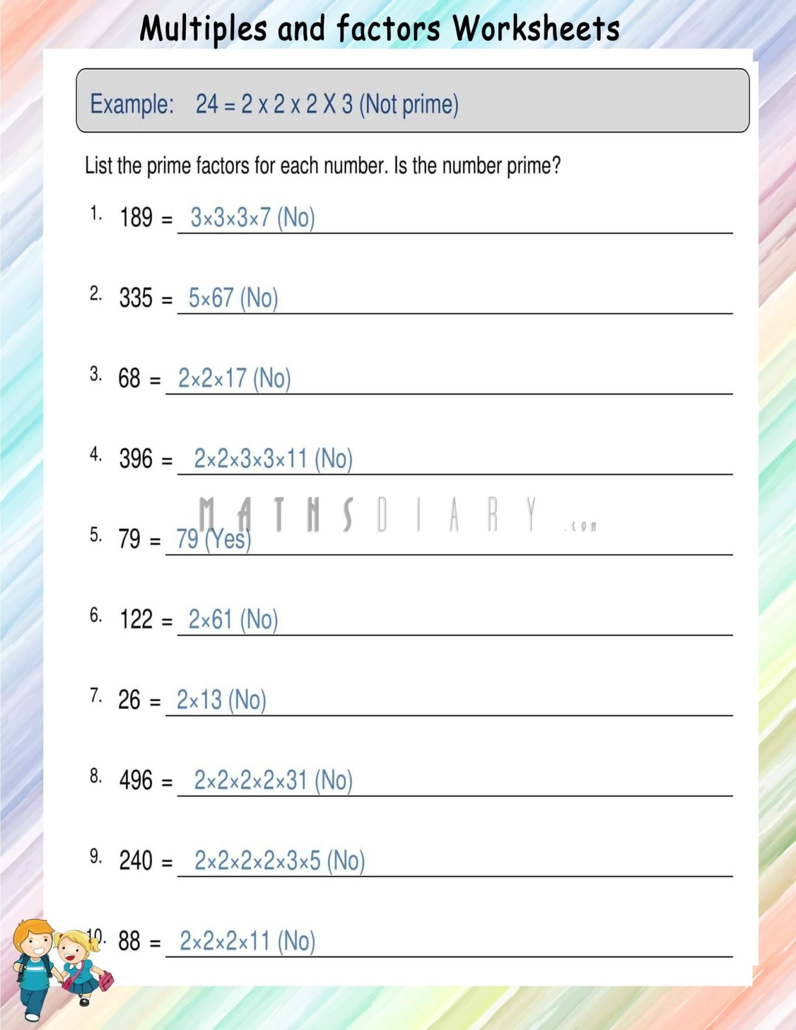 Finding Prime Factors Worksheets - Math Worksheets - MathsDiary.com