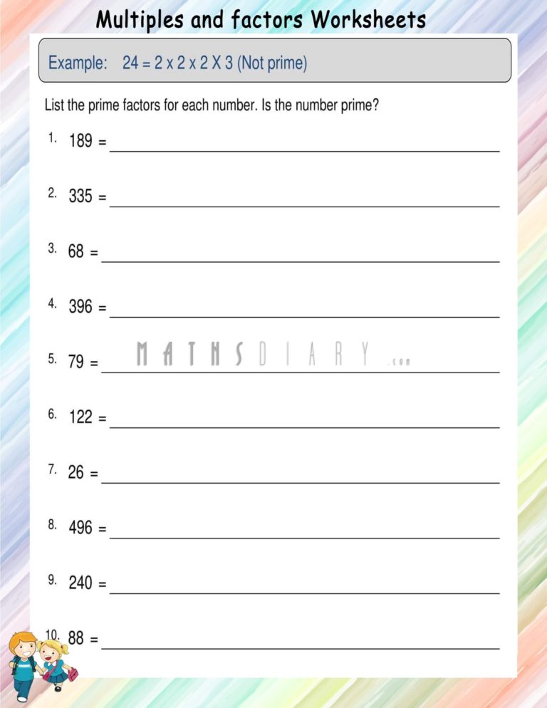 Finding Prime Factors Worksheets - Math Worksheets - MathsDiary.com