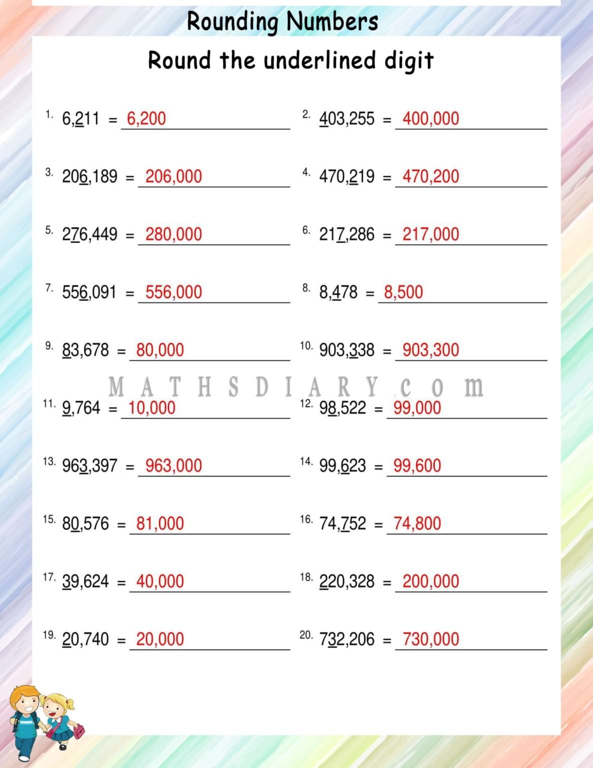 Rounding Numbers - Math Worksheets - MathsDiary.com