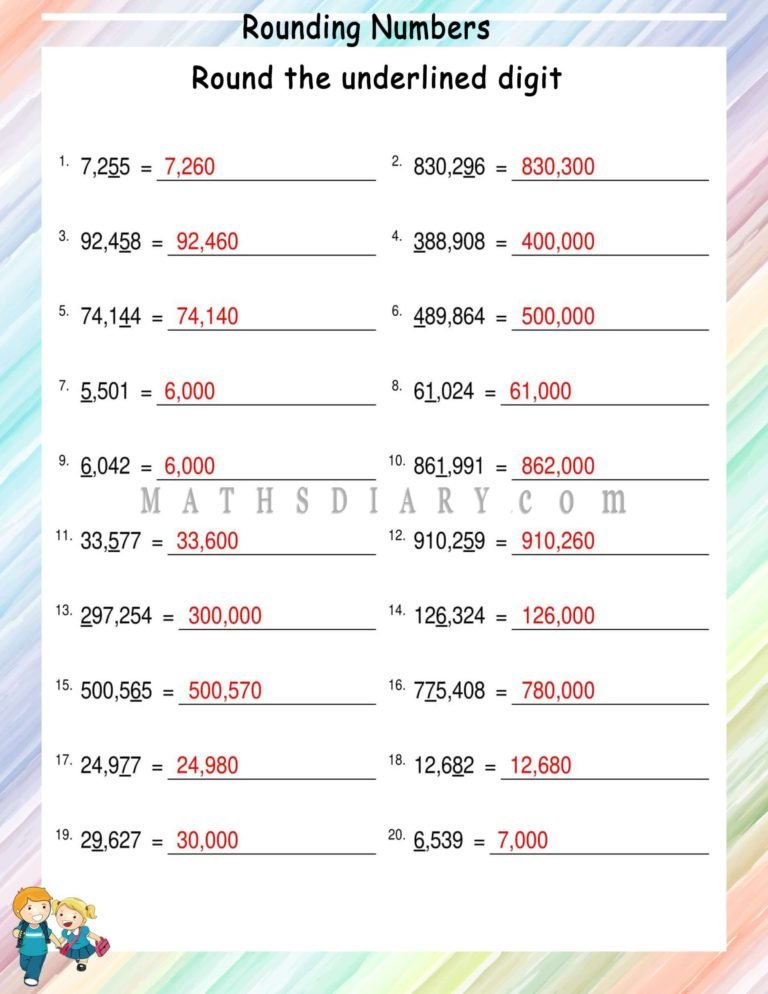 Rounding Numbers - Math Worksheets - MathsDiary.com