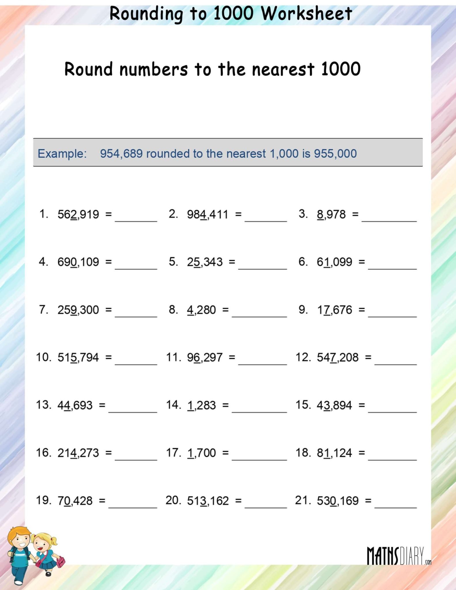 Rounding to the nearest 1000’s - Math Worksheets - MathsDiary.com