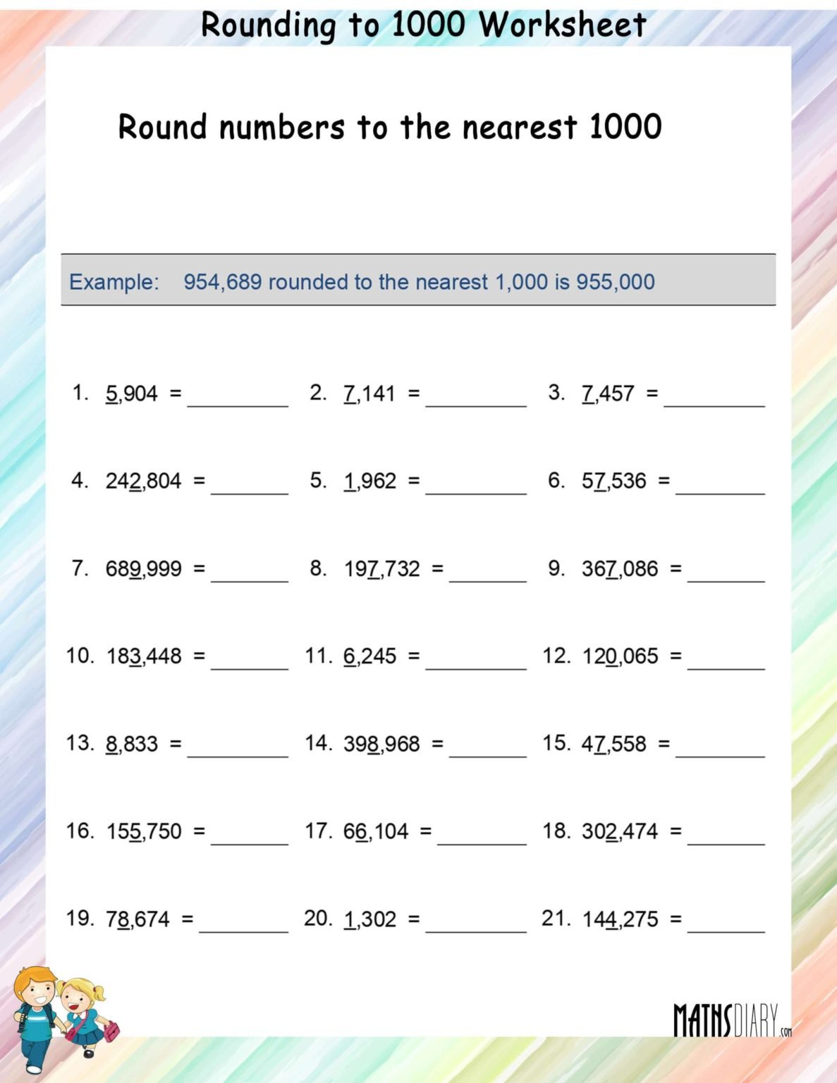 Rounding to the nearest 1000’s - Math Worksheets - MathsDiary.com