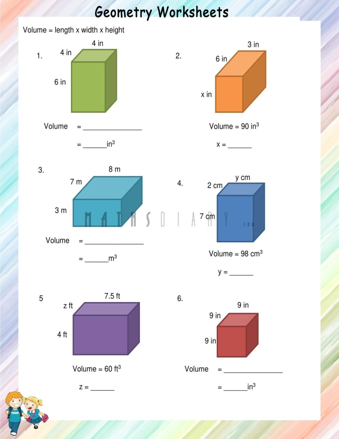 Volume of rectangular prisms and cubes - Math Worksheets - MathsDiary.com