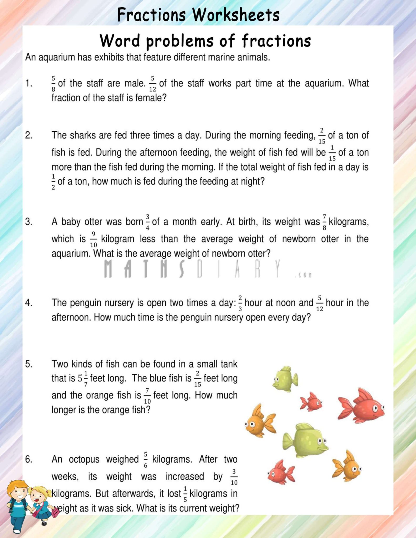 Word Problems of fractions worksheets Math Worksheets MathsDiary com