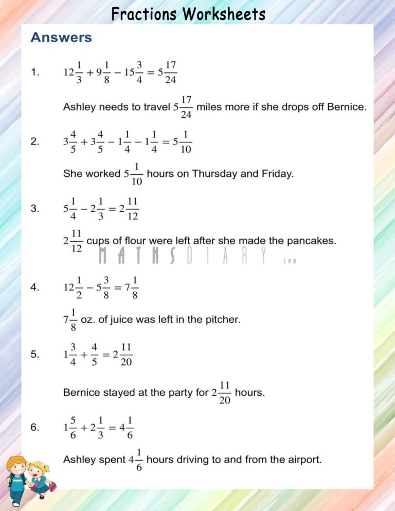 Word Problems of fractions worksheets - Math Worksheets - MathsDiary.com