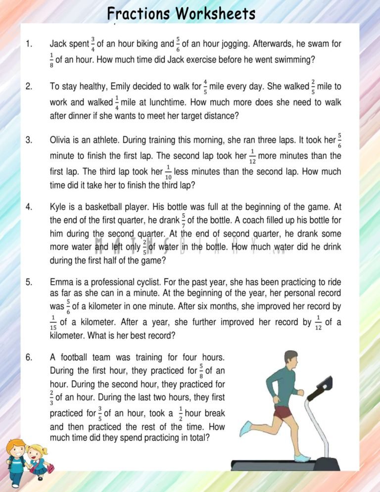 Word Problems of fractions worksheets Math Worksheets