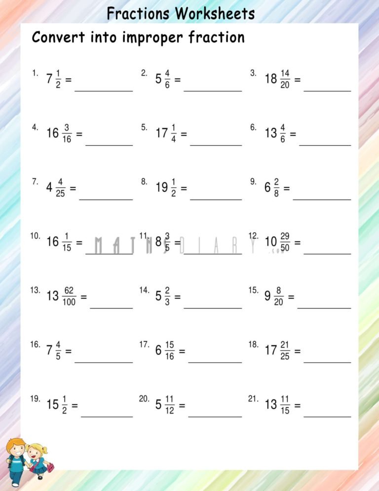 Conversion of mixed numbers to improper fractions worksheets - Math ...