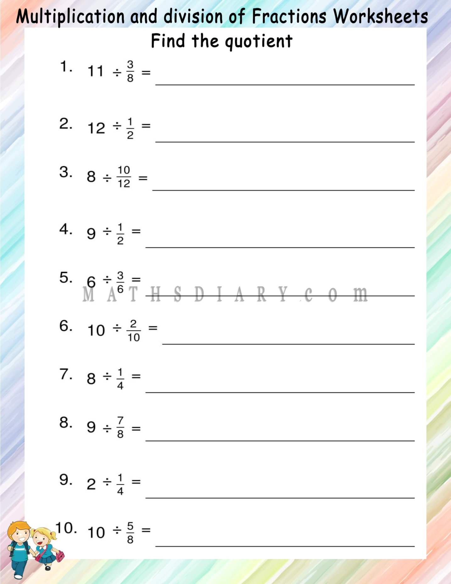 Dividing Whole Number By Fractions Worksheets Math Worksheets MathsDiary