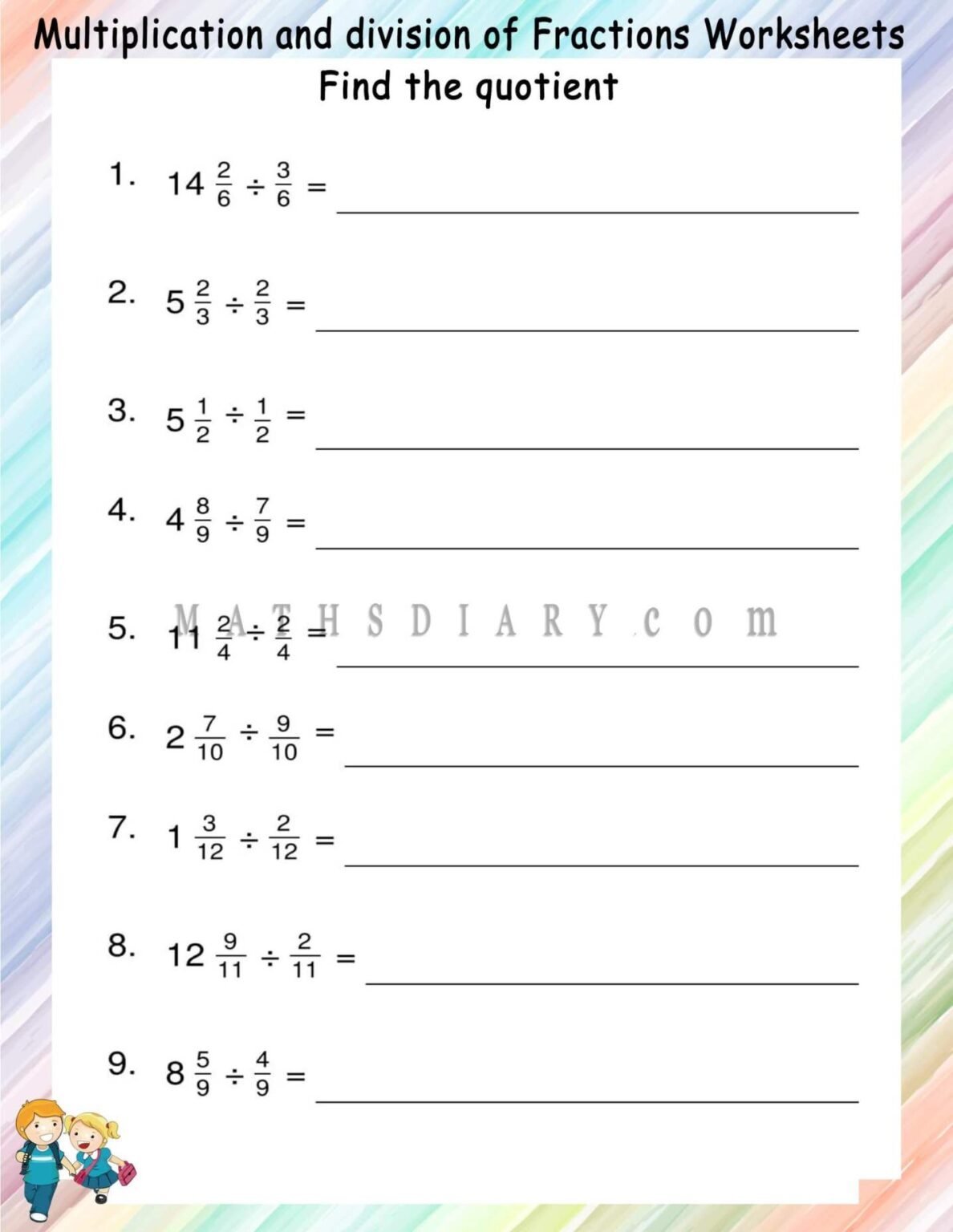 Dividing whole number by fractions worksheets - Math Worksheets ...